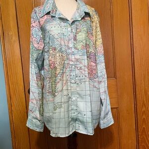 Map Print Quirky Button Down Shirt